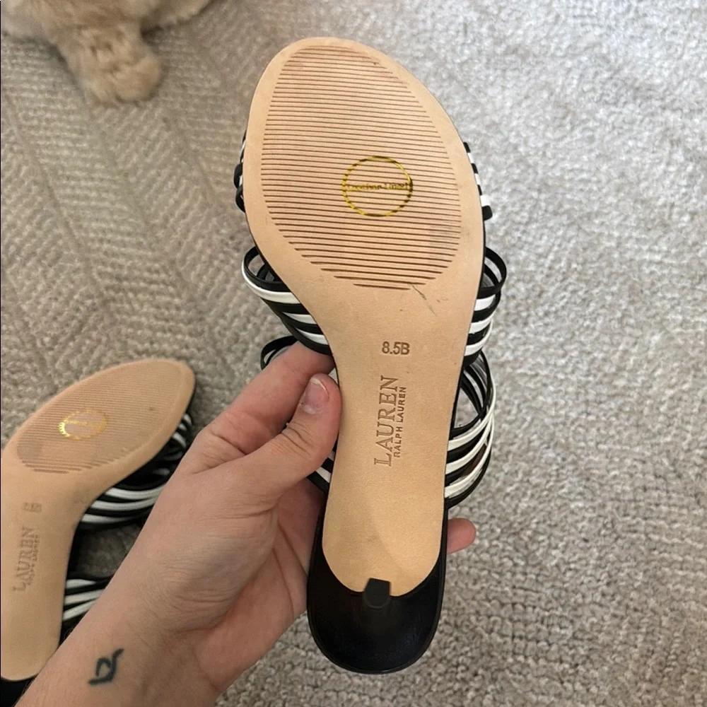 Lauren Ralph Lauren Black & White Strappy Slide Sandals - Picture 4 of 6